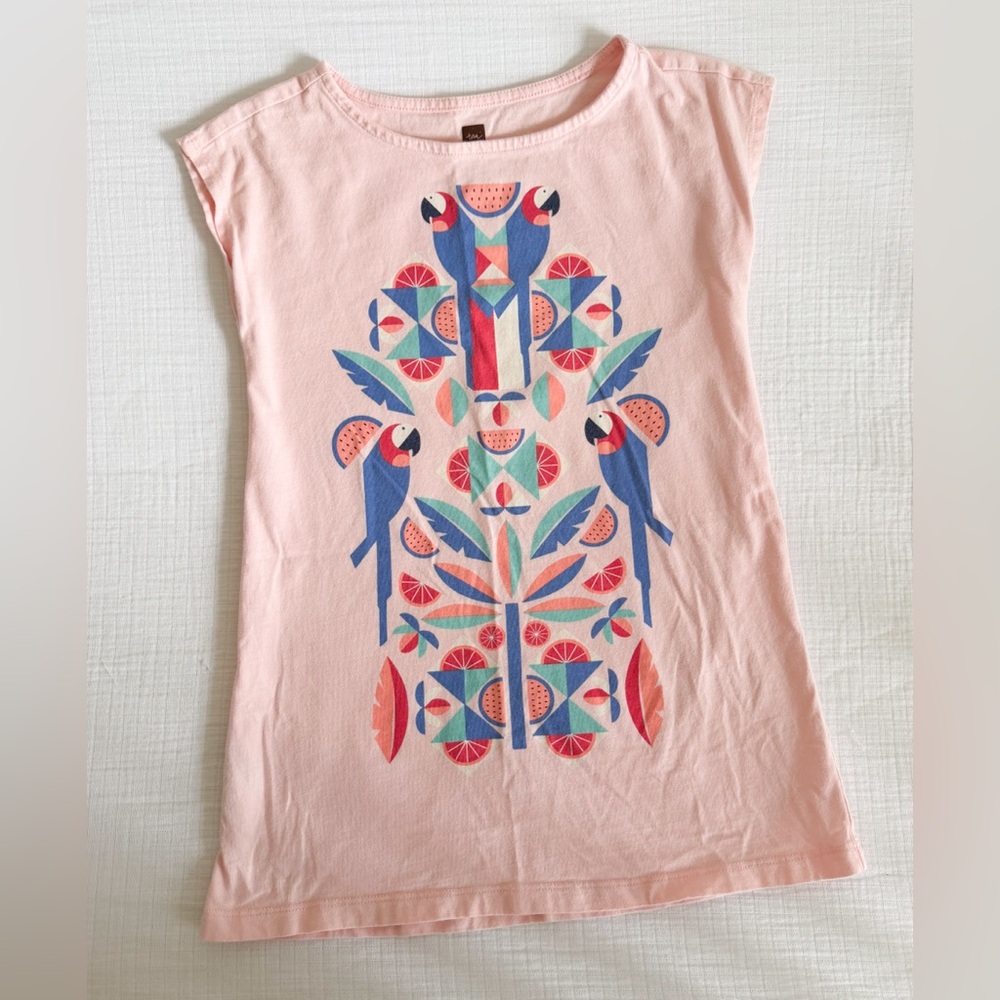 Tea T-Shirt Dress with Parrot Design